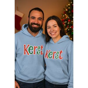 Blauwe Kerst Hoodie – Unisex Trui met Tekst ‘KERST’ – S - Perfect voor de Feestdagen