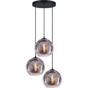 Hanglamp 3-Lichts Bol | Rookglas | Industrieel | Woonkamer | Eetkamer | Smoke | Zwart