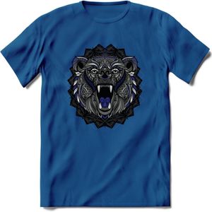 Beer - Dieren Mandala T-Shirt | Donkerblauw | Grappig Verjaardag Zentangle Dierenkop Cadeau Shirt | Dames - Heren - Unisex | Wildlife Tshirt Kleding Kado | - Donker Blauw - XXL