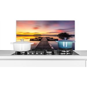 Spatscherm keuken 90x45 cm - Kookplaat achterwand Steiger - Zonsondergang - Water - Zee - Reflectie - Muurbeschermer - Spatwand fornuis - Hoogwaardig aluminium