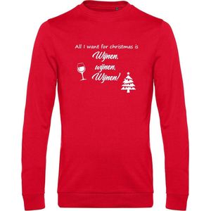 Sweater met opdruk “All I want for christmas is Wijnen wijnen wijnen”, Rode sweater met witte opdruk. Leuk voor Chateau Meiland fans of voor een avondje uit. Lekker foute Kerst trui!
