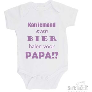 100% katoenen Romper ""Kan iemand even bier halen voor papa!?"" Vader Vaderdag Papa Meisjes Katoen Wit/lila Maat 62/68