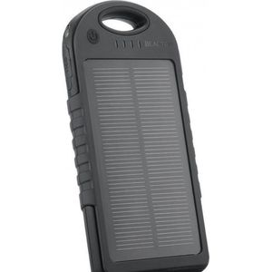Solar PowerBank 5000 mAh - Sterke externe batterij oplader / charger op zonne-energie met ingebouwde zaklamp, spatwaterdicht, stof- en zandbestendig, met karabijn-ophanghaak