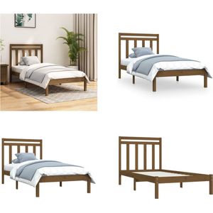 vidaXL Bedframe massief hout honingbruin 100x200 cm - Bedframe - Bedframes - Eenpersoonsbed - Bed
