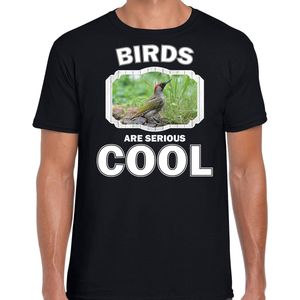 Dieren vogels t-shirt zwart heren - birds are serious cool shirt - cadeau t-shirt groene specht/ vogels liefhebber XL