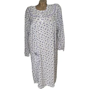 Dames katoenen nachthemd lange mouw met bloemenprint 2804 XL wit/paars