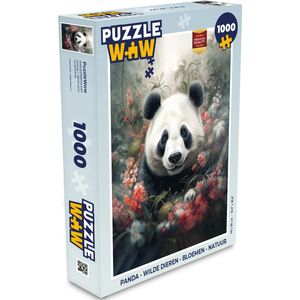 Puzzel Panda - Wilde dieren - Bloemen - Natuur - Legpuzzel - Puzzel 1000 stukjes volwassenen