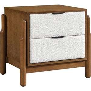 Vente-unique Nachtkastje met 2 lades - Mdf en boucléstof - Kleur: naturel en wit - GAMURA L 59 cm x H 55.5 cm x D 46.5 cm