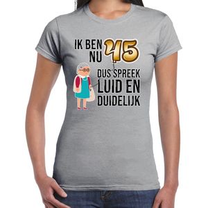 Bellatio Decorations Cadeau T-shirt dames - leeftijd 45 jaar - grijs - luid en duidelijk - verjaardagsfeest XL