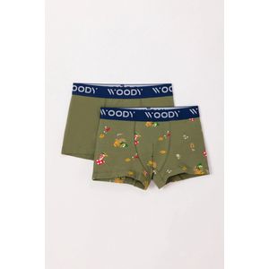 Woody duopack boxershort jongens - kakigroen - eendjes all-overprint - 242-10-CLD-Z/056 - maat 98