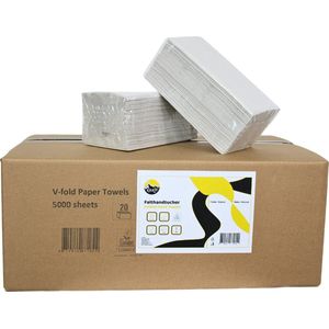 KURTT Papieren handdoekjes 2-laags, 5000 vellen grijs 22 x 23 cm, Z vouw papieren handdoekjes 2 laags, handdoekjes papier