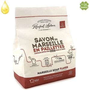 Marseille zeepvlokken wit met plantaardige olie 1.5 kg | Rampal Latour | Zuinig Ecologisch Milieuvriendelijk Hypoallergeen | Zonder conserveermiddel