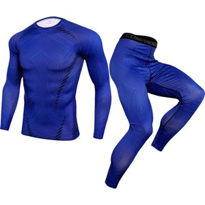 E-shop4u® - Mannen Compressie Sport Thermisch Ondergoed - Winter Warm Kompres Lange - Onderbroek Shirt & Tops Bottom pak- Warmte & Prestatie - Blauw - XXXL