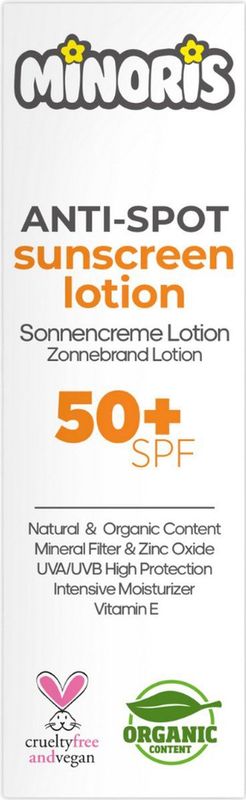 Minoris - Anti-Spot Zonnebrandlotion - SPF 50+ - 150 ml - Biologisch en Natuurlijk
