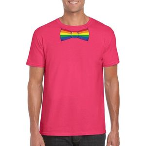 Roze t-shirt met regenboog strikje heren  - LGBT/ Gay pride shirts XXL