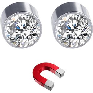 Fako Bijoux® - Oorbellen - Magneet - RVS - 6mm - Kristal - Wit
