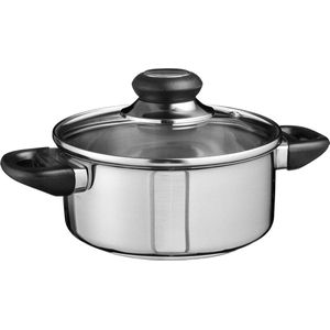Roestvrijstalen kookpan met glazen deksel en schaalverdeling - 16 cm - braadpan met afzuiggat voor alle warmtebronnen