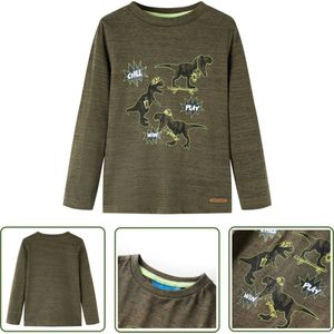 vidaXL Babykleding - Kinderkleding - Kindershirt met lange mouwen 92 gemêleerd kakikleurig - Jongenskleren - Meisjeskleding - Langmouwshirts