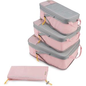 Kledingtassenset, 6-delige pakzakken, compressiepakzakken, set met waszak voor rugzak, reisorganizer, kofferorganizer op reis, Roze, 4 stuks, kledingtas