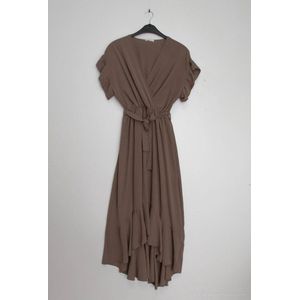 Asymetrische Wikkel Jurk Evie - Effen Taupe - Dames - Korte Mouwen