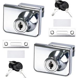 2 stuks vitrinesloten voor glazen deuren zonder boren - Zinklegering, geschikt voor 4-8 mm glazen deur, inclusief 4 sleutels for kast, vitrine en meubels
