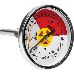 Analoge barbecuethermometer voor rookoven en grill - Rookgasthermometer van roestvrij staal (Ø 53 mm)