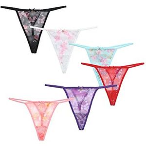 6 Stuks Sexy G-string voor Dames - Ondergoed in Bikinistijl van Katoen en Bloemengaas