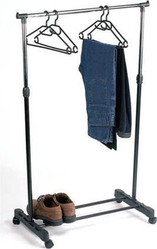 Perel Kledingrek op wieltjes, 1 stang, verstelbare hoogte tot 165 cm, 80 x 43 x 165 cm, max. last 15 kg, metaal