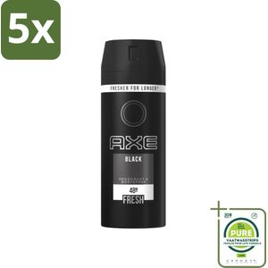 5 x Axe - Deodorant Bodyspray - 48hrs Fresh - Black - 150 ml - Grootverpakking - Deodorant - Anti-transpirant - Sandelhout - Munt - Mannen