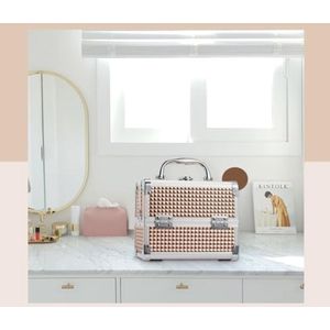 Compacte Make-up Box - met Spiegel - Roze Gouden Uitvoering - reis koffer - Make up - Rose gold