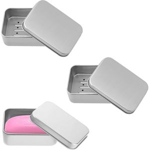 3 Pcs Aluminium Soap Tins - Draagbare Zeepdoos met Afneembaar Afvoer en Deksel voor Reizen - Geschikt voor Dormitory, Thuis, Gym, Badkamer