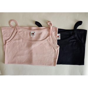 2 pack Fruit of the Loom - Lady-Fit - Spaghettitops – Roze en Navy Blauw – Maat M
