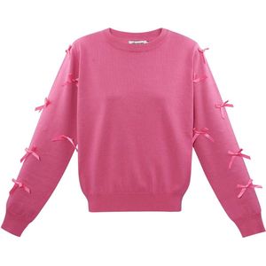 Bow whisper trui - top met strikjes - nieuwe collectie - herfst/winter - dames - fuchsia - maat L/XL