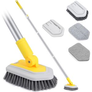 Badtegelborstel scrubber - verstelbaar - lange handvat - afneembare borstelharen - schrobborstel - 180 ° verwisselbare kop - reiniging - badkamer - keuken - keramische tegel
