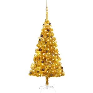 vidaXL - Kunstkerstboom - met - verlichting - en - kerstballen - 180 - cm - PET - goud