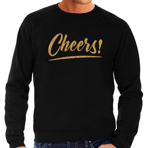 Cheers sweater zwart met gouden glitter tekst heren - Oud en Nieuw / Glitter en Glamour goud party kleding trui XL