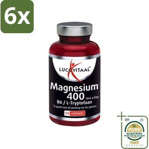 Lucovitaal - Mineralen - Magnesium 400 - B6 / L-Tryptofaan - 120 Tabletten - Voordeelverpakking - 6 stuks - Vitamine B6 - L-Tryptofaan