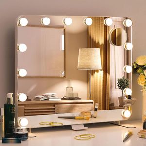 Verlichte Make-upspiegel met LED-lampen en Aanraakbediening - 60x50cm, Tafel- en Wandspiegel