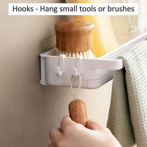 Goodivery ® Kitchen Sink Caddy Organizer, Sponshouder met afvoerbak voor gootsteenplug, sponzen, theedoekopslag, multifunctionele wandplank voor keuken, badkamer