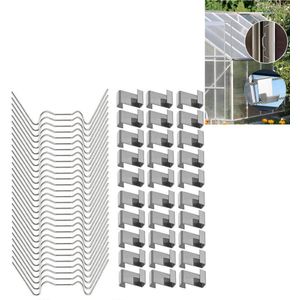 Kasklemmen - Broeikas Glasklemmen - voor broeikasaccessoires - broeikasbevestiging - Glas-klem-bescherming - Bevestigingsclip - 50 W clips en 50 Z-clips - RVS - Zilver - voor glas van tuinkas broeikas en serre