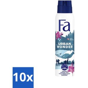 10 x Fa - Deodorant Spray - Urban Wonder - Aardbei - 48 uur Bescherming - 150 ml - Deodorant Voor Mannen - Antitranspirant - Antibacterieel Deodorant