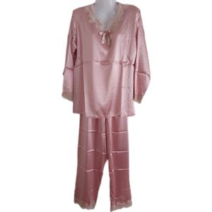 Dames Pyjama - Satijn - 2 Delig - Merk notte stella - Kleur Lichtroze & Beige - Met Kant - Maat 40/42- Cadeau - Kerst