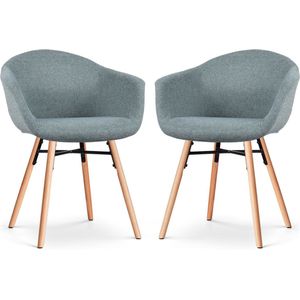 Nolon Nena-Otis Eetkamerstoelen Set van 2 Zacht Groen - met Armleuning - Stof - Houten Poten - Scandinavisch