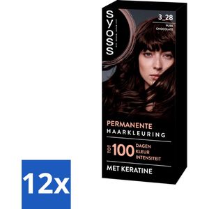 12 x SYOSS - Coloration 3-28 Pure Chocolade - Haarverf - Grijsdekking - Vermindert Haarbreuk - Permanente Haarkleuring - Haarkleur - Grijsdekking - Keratine - Haarkleur Crème