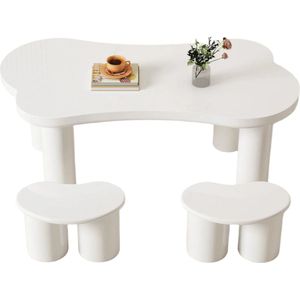 Salontafel – Botvormige Tafel – Woonkamertafel – Banken Set – MDF Tafelblad – Stevige PVC-Poten - 121.5 x 65.5 x 20 cm - Wit