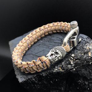 Paracord Armband met 925 Zilveren 3D Skull / Buddha Bedel (Spacer) van 12 gram Zilver, Stainless Steel (RVS) slot verstelbaar in 3 maten .