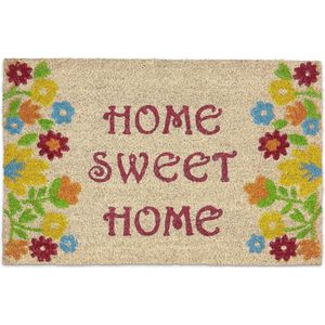 Relaxdays deurmat kokos 60x40 home sweet home, kokosmat, voetmat, deurmat, bloem