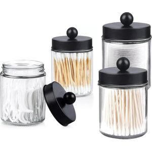 Glazen wattenstaafjeshouders - Kaptafel badkamerorganizer - Acryl opbergruimte voor wattenschijfjes - Set van 4 - Wattenbolletjes - Wattenstaafjes - Tandzijde - Make-up sponzen