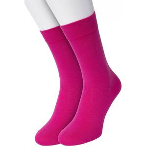 Bonnie Doon Basic Sokken Dames Fuchsia Roze maat 36/42 - 2 paar - Basis Katoenen Sok - Gladde Naden - Brede Boord - Uitstekend Draagcomfort - Perfecte Pasvorm - 2-pack - Multipack - Effen - Fel Roze/Paars - Fuchsia - OL834222.230