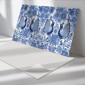 Wallfluent Vinyl Wandpaneel - Patroon met vogels en bloemen Zelfklevende Wandbekleding - 120 cm x 60 cm - Blauw Vinyl Wandpaneel - 1 stuk - Rechthoekig Wandbekleding Vinyl - Bloemen Wandpaneel - Wandpaneel PVC - Wandpaneel Keuken en Badkamer